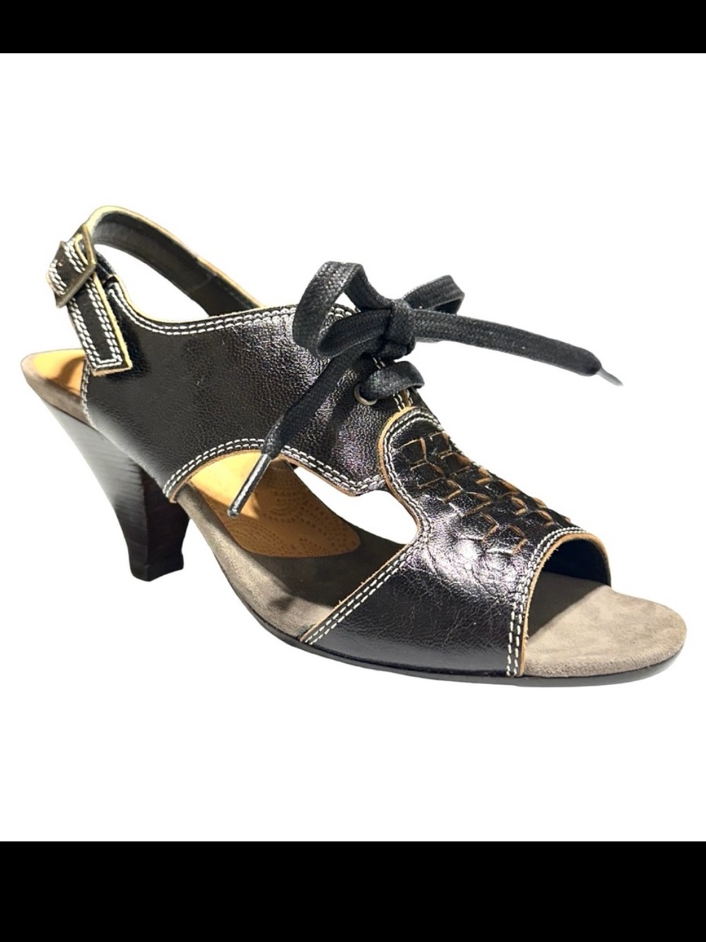 Chie Mihara Woven Leather Heels 70s Boho Luxe Artisan Dark Romantic European 7.5